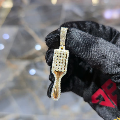 10K Gold Diamond Barber Fade Brush Pendant 2.00ctw Professional Stylist Charm 2"