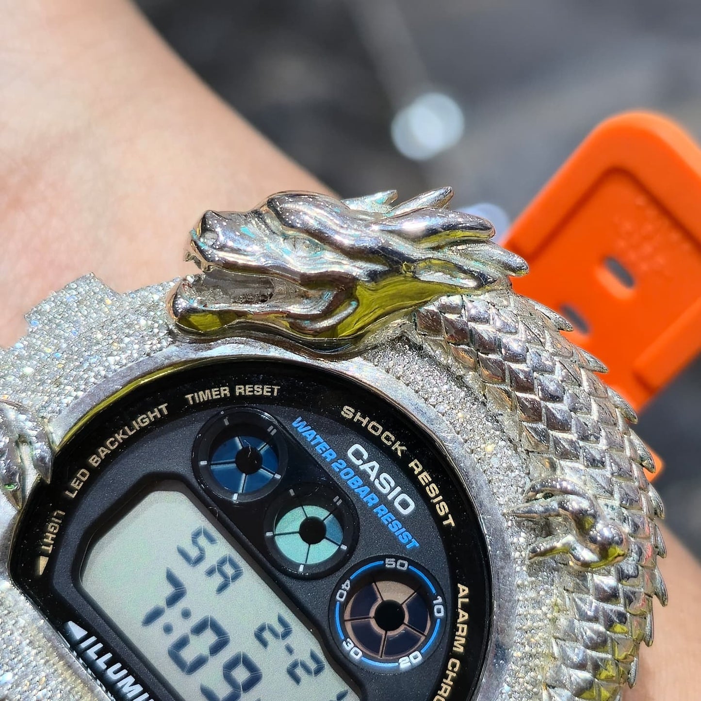 Dragon Edition G-shock  Watch With Natural Diamond and Orange Strap