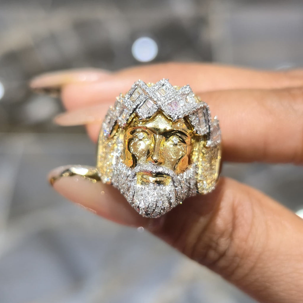 10K Yellow Gold Natural Diamond Jesus Head Ring 1.05 CTW Religious Men's Ring