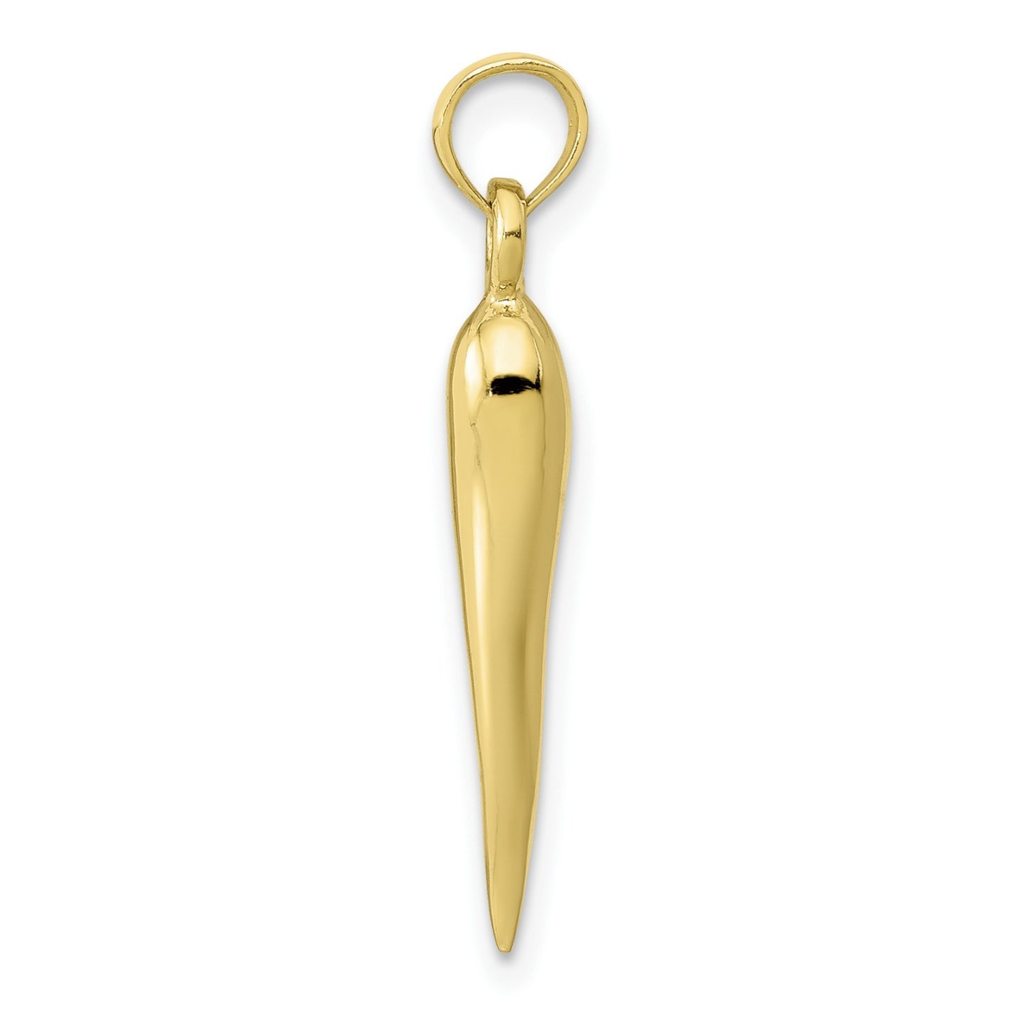 Real 10K Yellow Gold Medium 3D Italian Horn Pendant; Women & Men