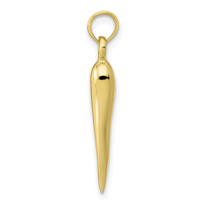Real 10K Yellow Gold Medium 3D Italian Horn Pendant; Women & Men