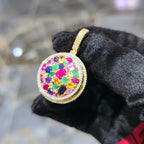 10K Yellow Gold Diamond Multi Gemstone Circle Pendant 4.35 ctw Ruby Emerald Men