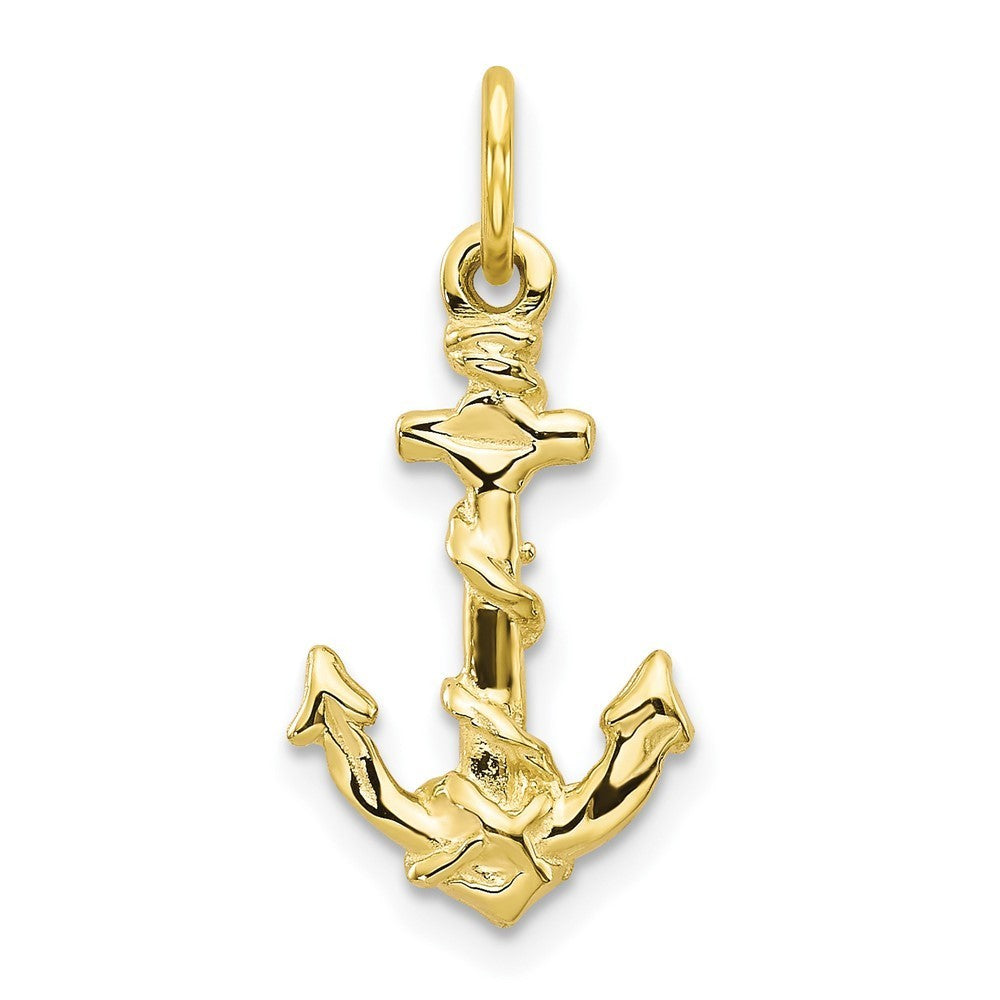 10K Yellow Gold 3-D Anchor With Shackle and Entwined Rope Charm Pendant 0.69gm
