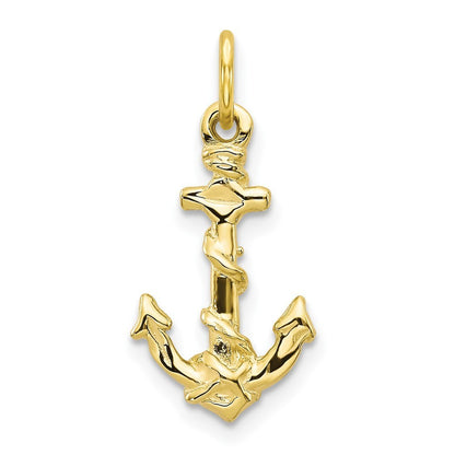 10K Yellow Gold 3-D Anchor With Shackle and Entwined Rope Charm Pendant 0.69gm