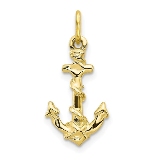 10K Yellow Gold 3-D Anchor With Shackle and Entwined Rope Charm Pendant 0.69gm