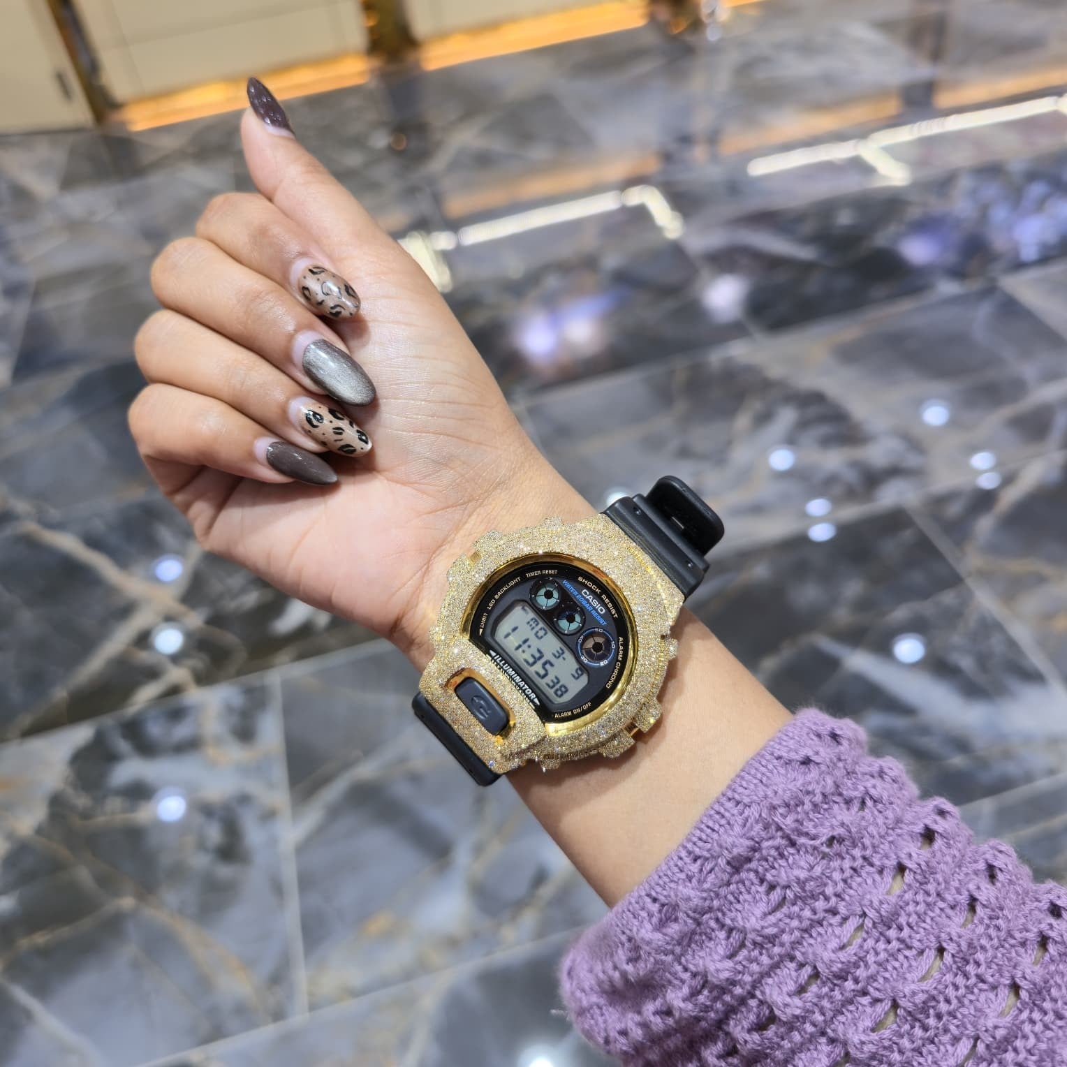 Casio G-Shock 6900 Yellow Iced Out Natural Diamond Watch 5CT