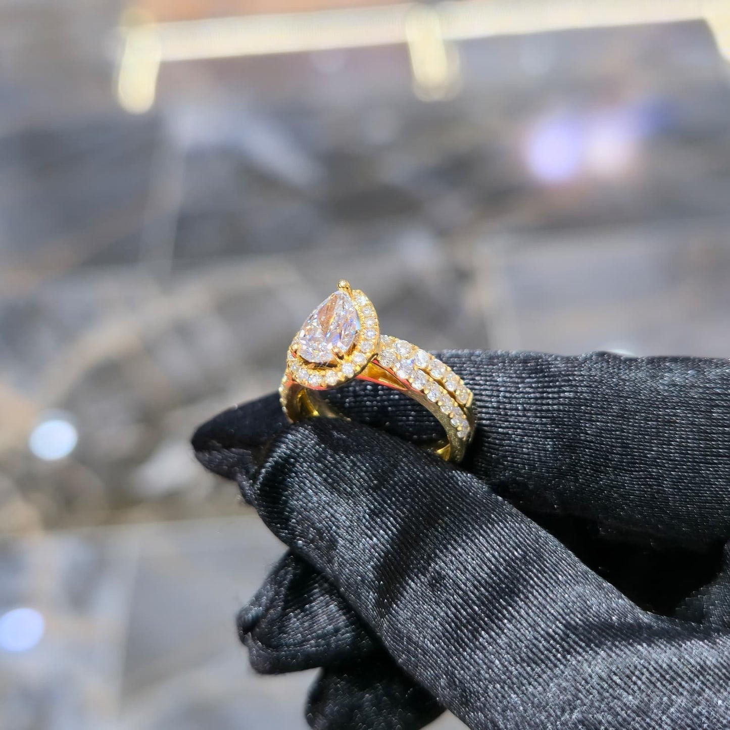 10K Yellow Gold Lab Grown Diamond Pear Halo Bridal Ring Set 2.00 ctw Women