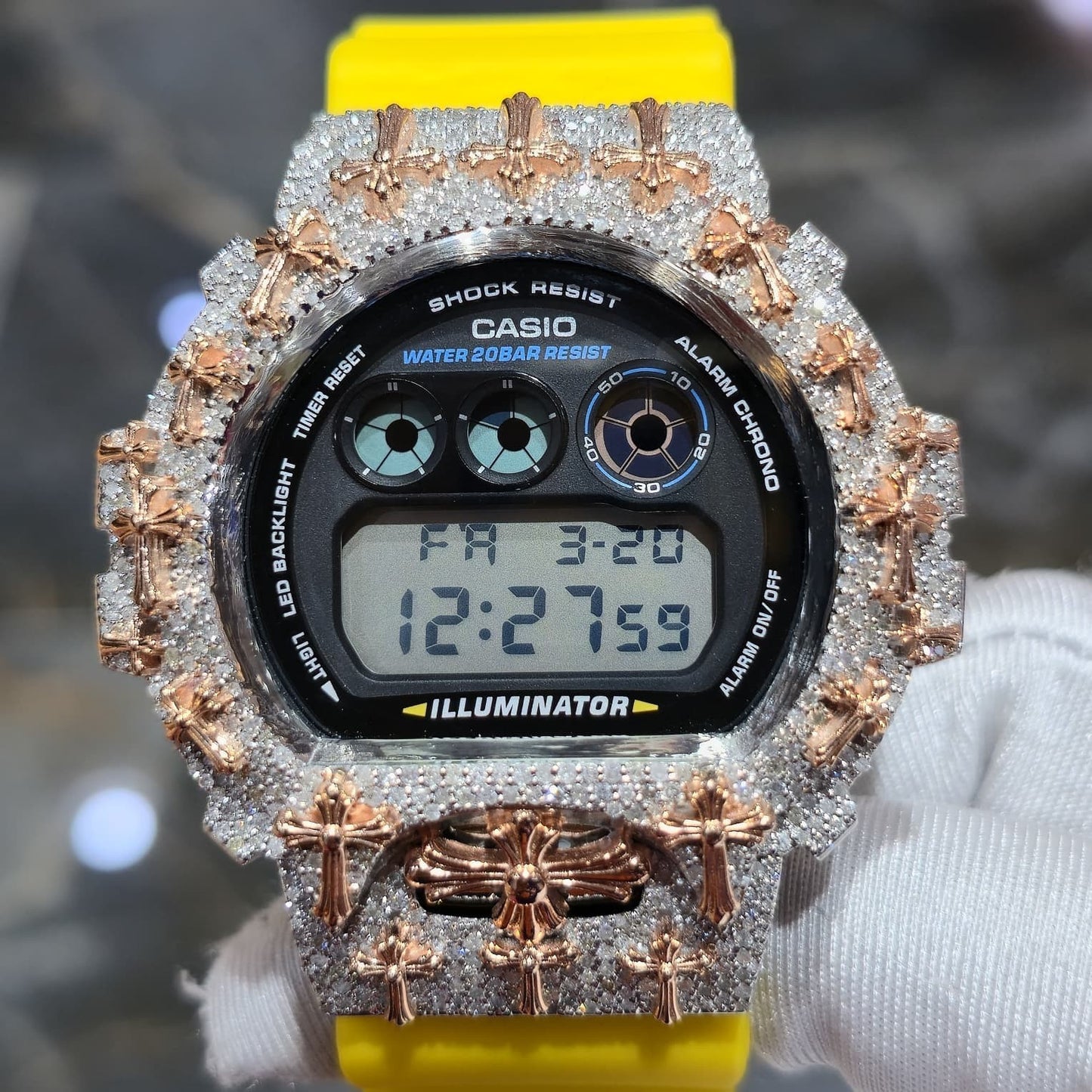 Authentic Diamond G-SHOCK DW6900TR Watch Cross Bezel | 5.00 CTW Natural Diamonds