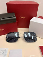 Cartier Big C Rimless Sunglasses Silver Frame Grey Lens Authentic w/ Box & Full