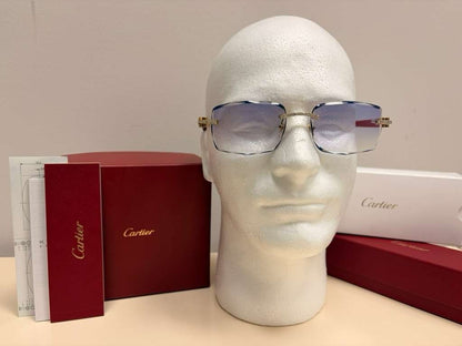 Men's Cartier Signature C 3.00ct Natural Diamond Woods & Lenses Sunglasses