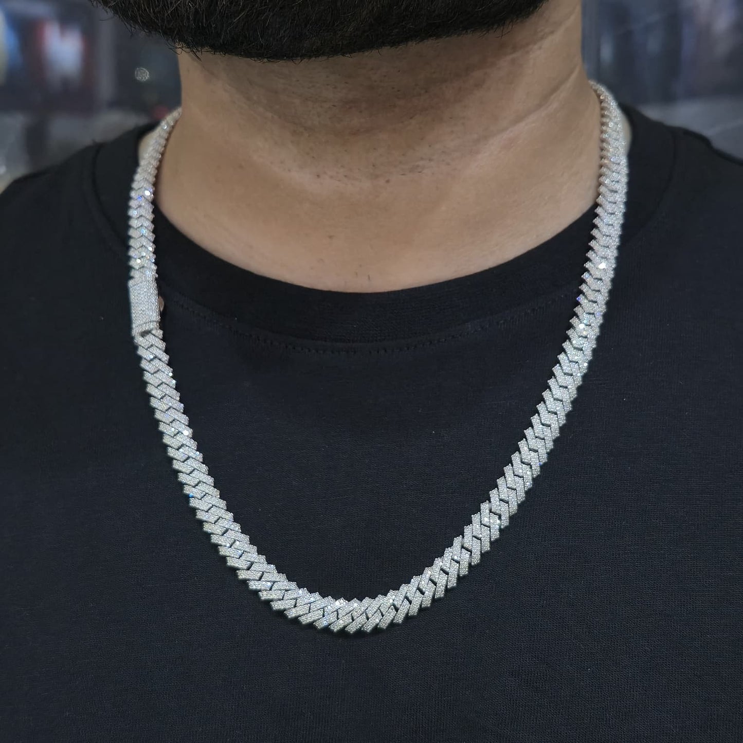 Mens Natural Diamond 8mmx22" 12.9ct Tight Miami Cuban link chain Real 925 Silver