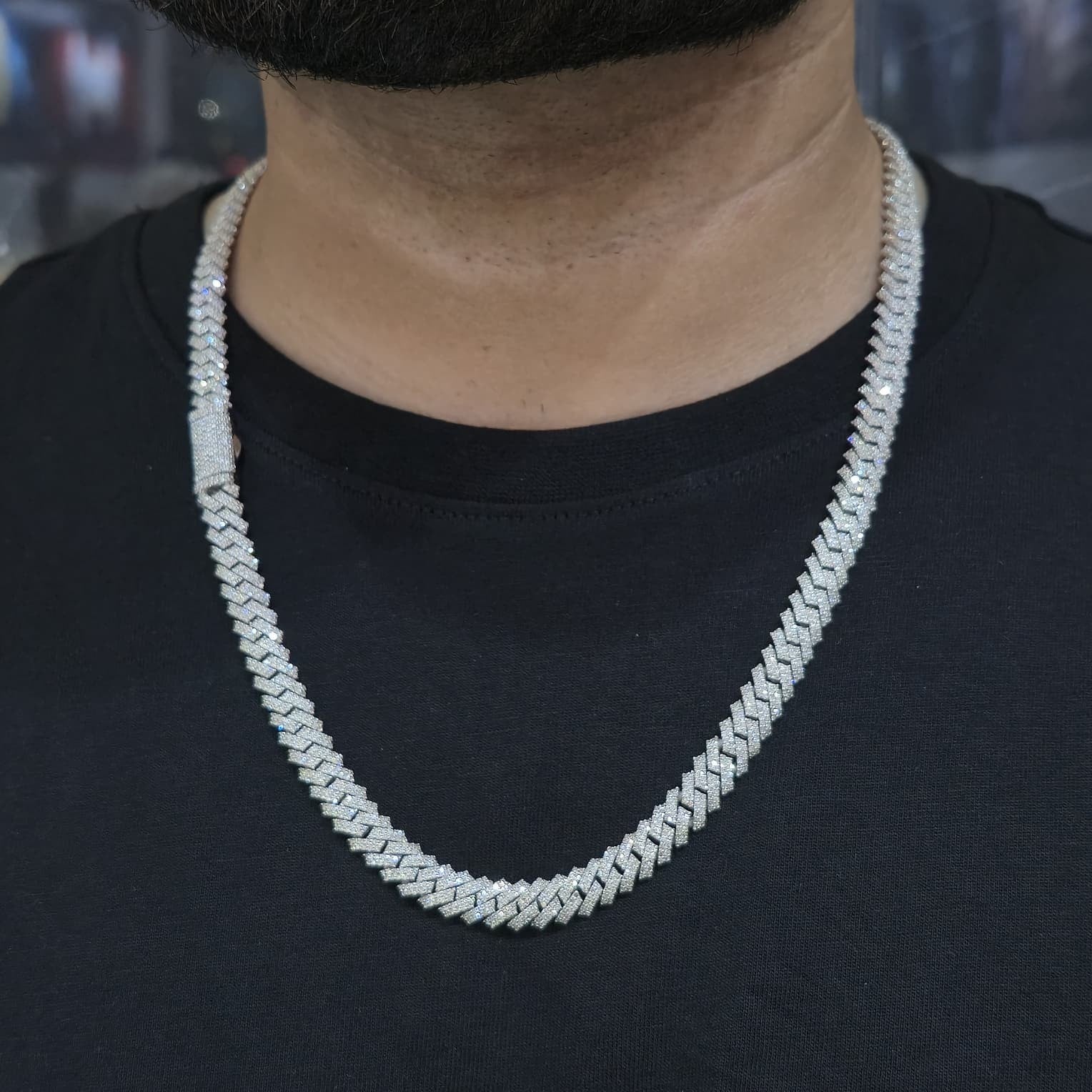 Mens Natural Diamond 8mmx22" 12.9ct Tight Miami Cuban link chain Real 925 Silver