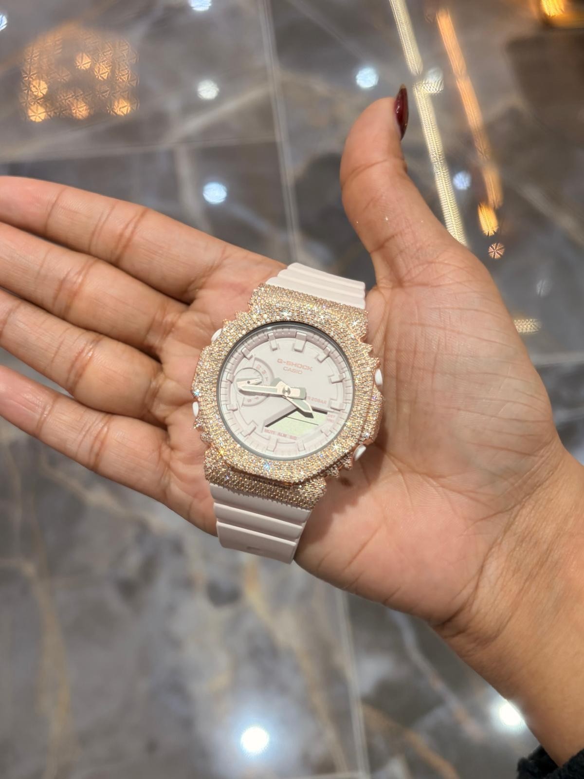 Casio G-Shock Pink S2100BA Iced Out Diamond Watch 5CT