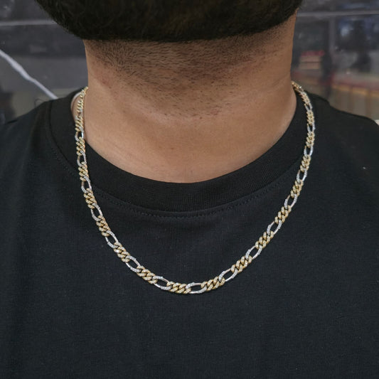 5MM 10K Two Tone Gold Figaro Chain 4.31CT Natural Diamond 20” White Yellow