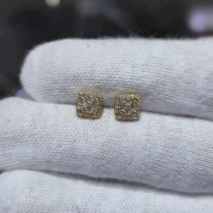 DEAL! 10K Gold Real Natural Diamond Cushion Stud Earrings 0.22 CTW 6MM Screwback
