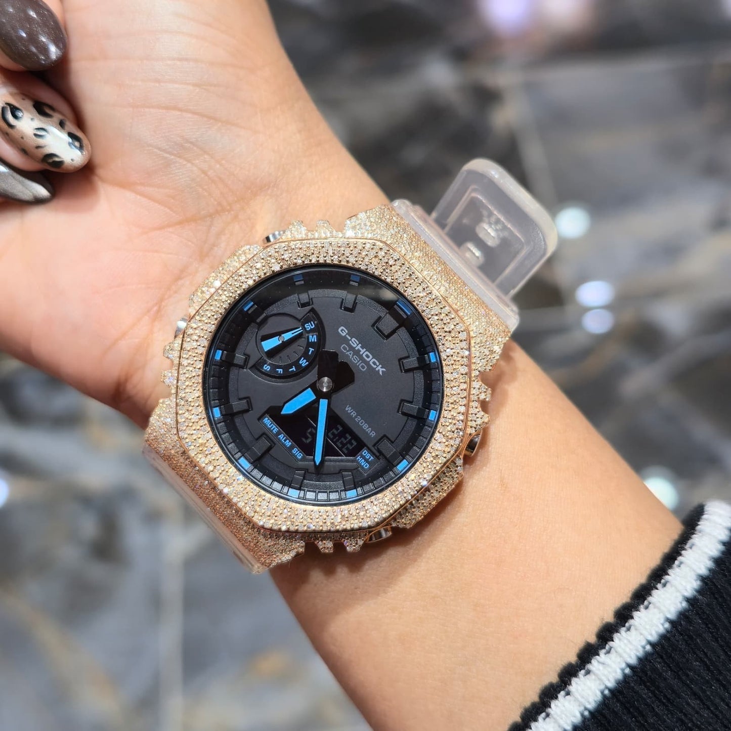 G-Shock GA2100-1A Black Dial Rose Diamond Watch, 5.0ct