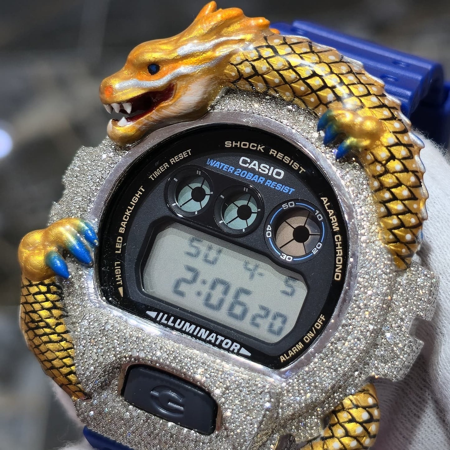 Casio G-Shock Dragon (Blue) 6900 Iced Out Diamond Watch 5 CTW