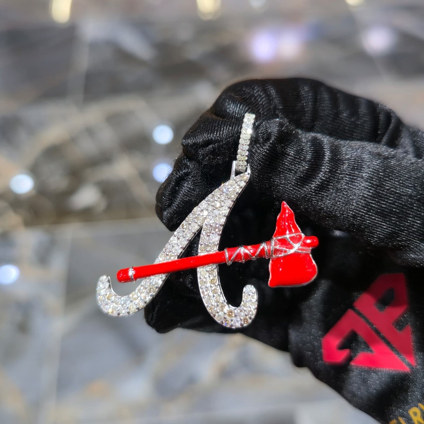10K White Gold Atlanta Drip Pendant 2.50ctw Diamond Red Enamel Iced Out 2"