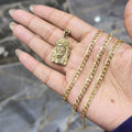 Real 10K Gold Cuban Curb Chain 4mm 20" w/Jesus Head Pendant Charm Combo Set DEAL