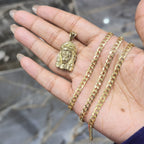 Real 10K Gold Cuban Curb Chain 4mm 20" w/Jesus Head Pendant Charm Combo Set DEAL
