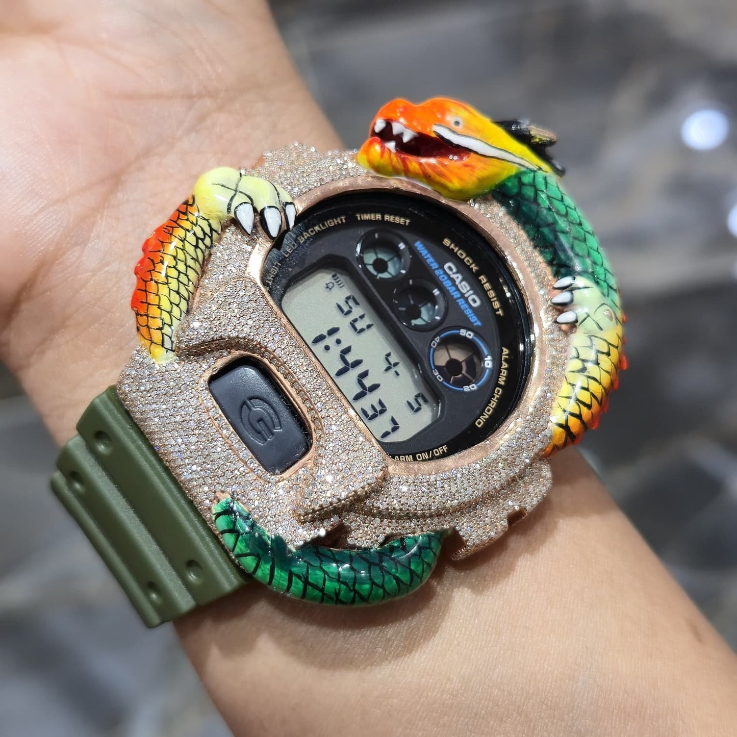 Casio G-Shock Dragon (Green) 6900 Iced Out Diamond Watch 5CTW