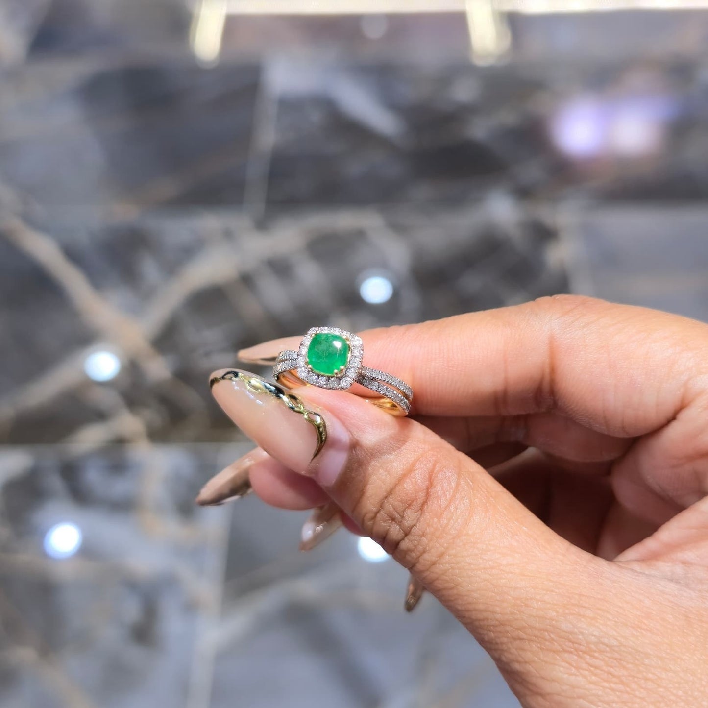 Jewelry Palace 14k Yellow Gold Emerald and 1/2CT TDW Diamond Halo  Ring