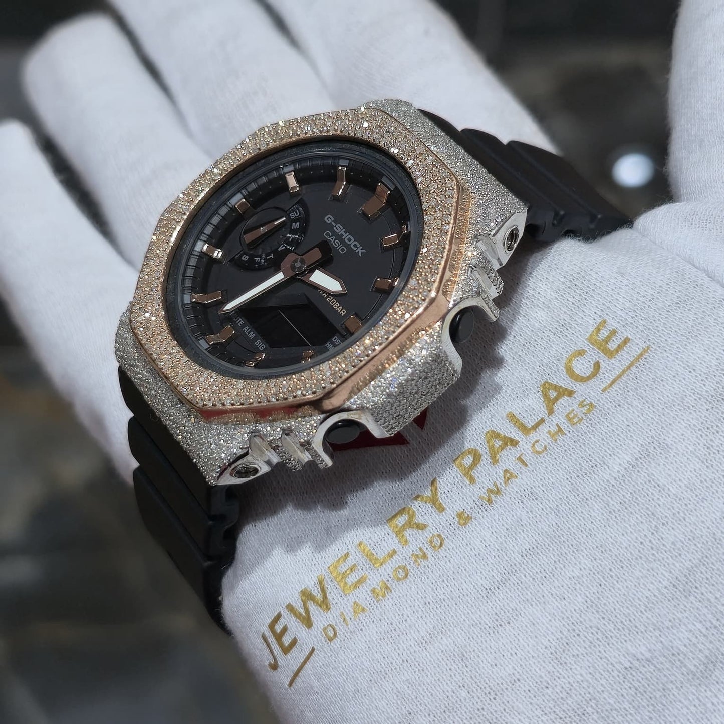 Casio G-Shock S2100  Iced Out Natural Diamond Watch 5CT | Black+ Rose MarkerDial