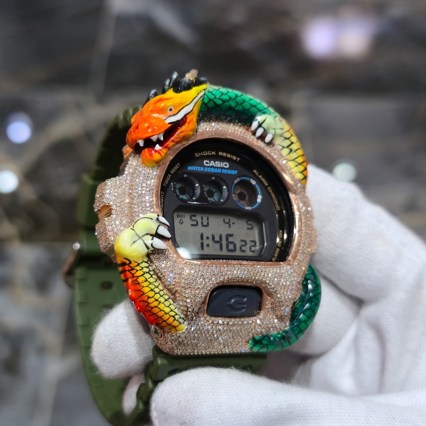 Casio G-Shock Dragon (Green) 6900 Iced Out Diamond Watch 5CTW