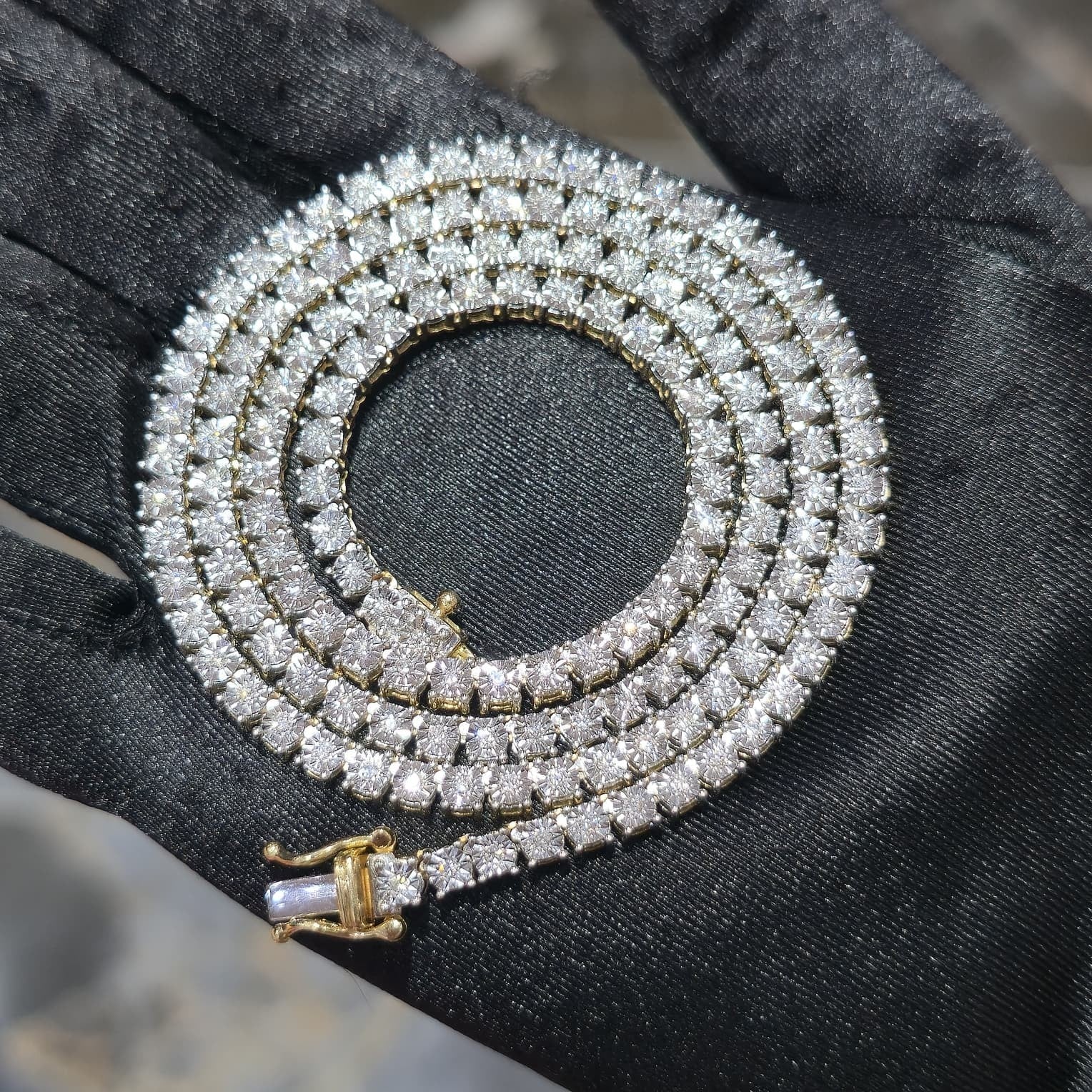 10K Yellow Gold Diamond Tennis Chain Necklace 3.3mm GH SI Men Women