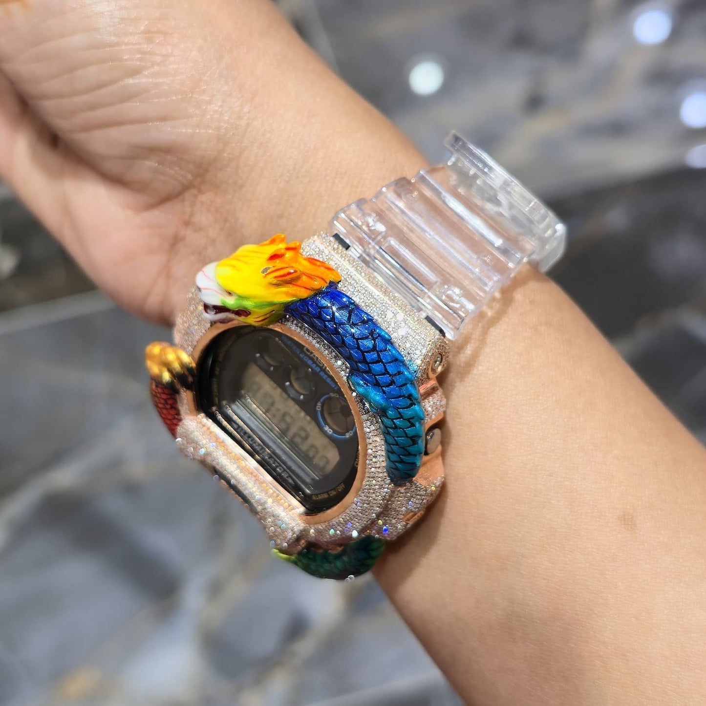 Casio G-Shock Dragon (Clear) 6900 Iced Out Diamond Watch 5 CTW