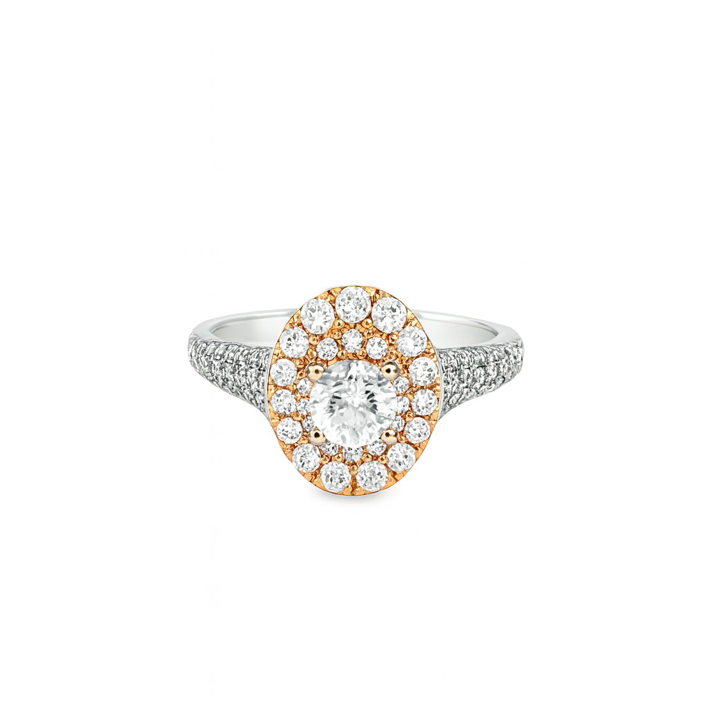 14K Two Tone Rose Gold Halo Diamond Engagement Ring 1.25 CTW Round SI F-G