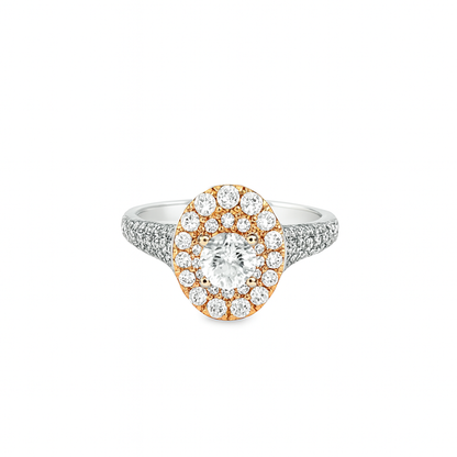 14K Two Tone Rose Gold Halo Diamond Engagement Ring 1.25 CTW Round SI F-G