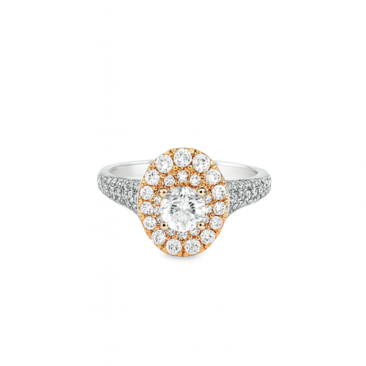 14K Two Tone Rose Gold Halo Diamond Engagement Ring 1.25 CTW Round SI F-G