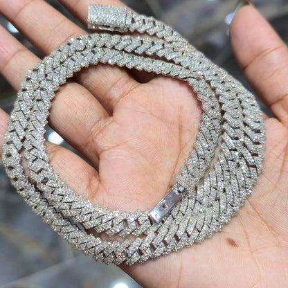 Mens Natural Diamond 8mmx22" 12.9ct Tight Miami Cuban link chain Real 925 Silver