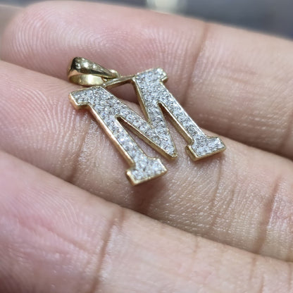 DEAL!!! 0.11CTW Natural Diamond "M" Letter Pendant 10K Yellow Gold Initial Charm