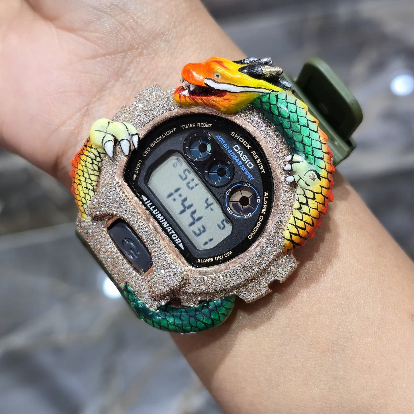 Casio G-Shock Dragon (Green) 6900 Iced Out Diamond Watch 5CTW
