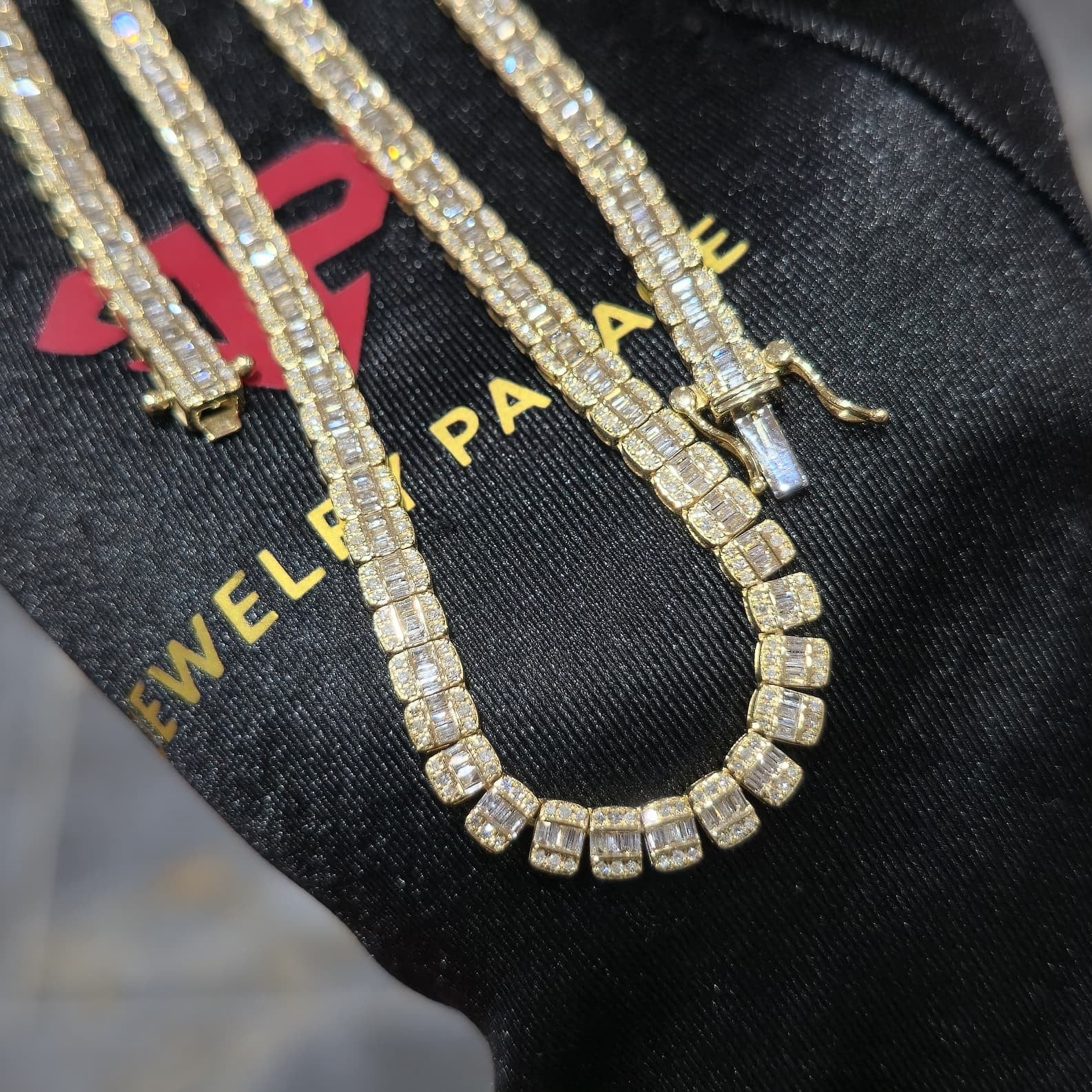 Real 10K Yellow Gold 6.03 CT Diamond Tennis Chain 22" Mens Baguette Necklace 4MM