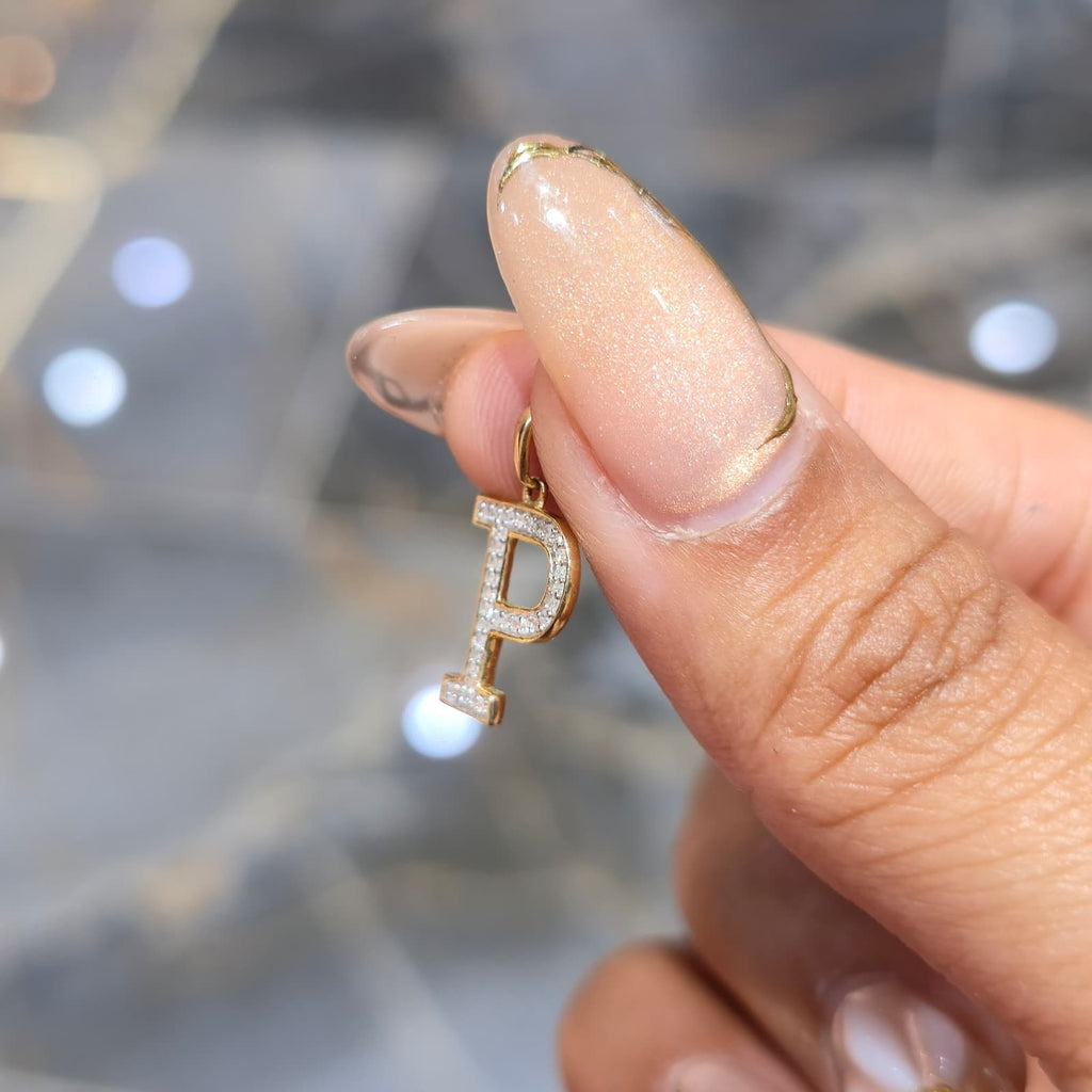 DEAL!!! 0.11CTW Natural Diamond "P" Letter Pendant 10K Yellow Gold Initial Charm