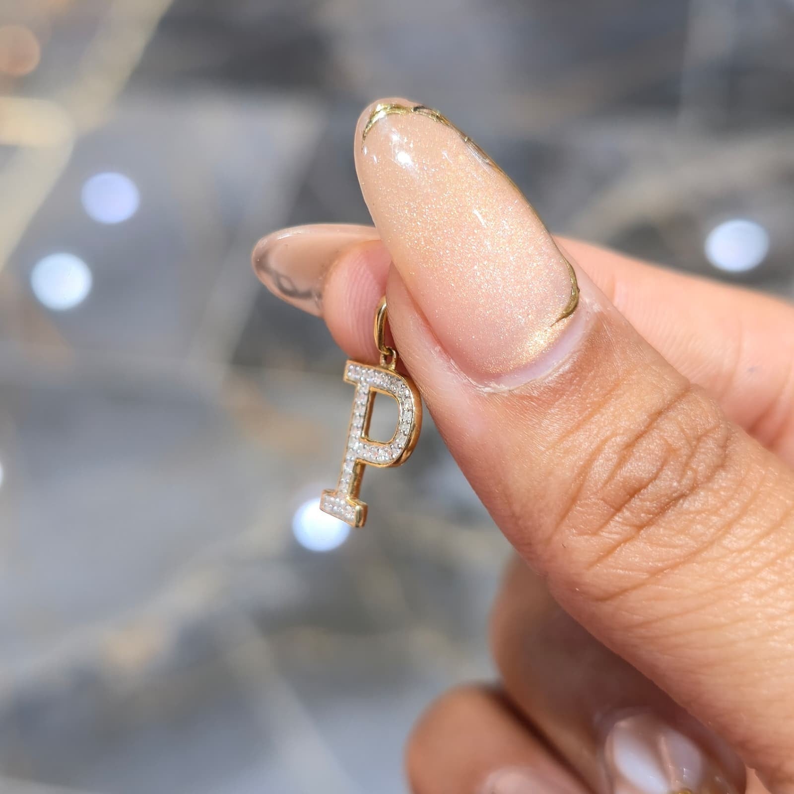 DEAL!!! 0.11CTW Natural Diamond "P" Letter Pendant 10K Yellow Gold Initial Charm
