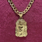 Real 10K Gold Cuban Curb Chain 4mm 20" w/Jesus Head Pendant Charm Combo Set DEAL