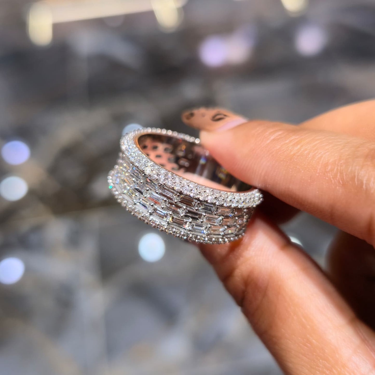 10K Lab Grown Diamond Men's Ring 4.61CTW Baguette Pavé-Channel Set “Rivers” | JP