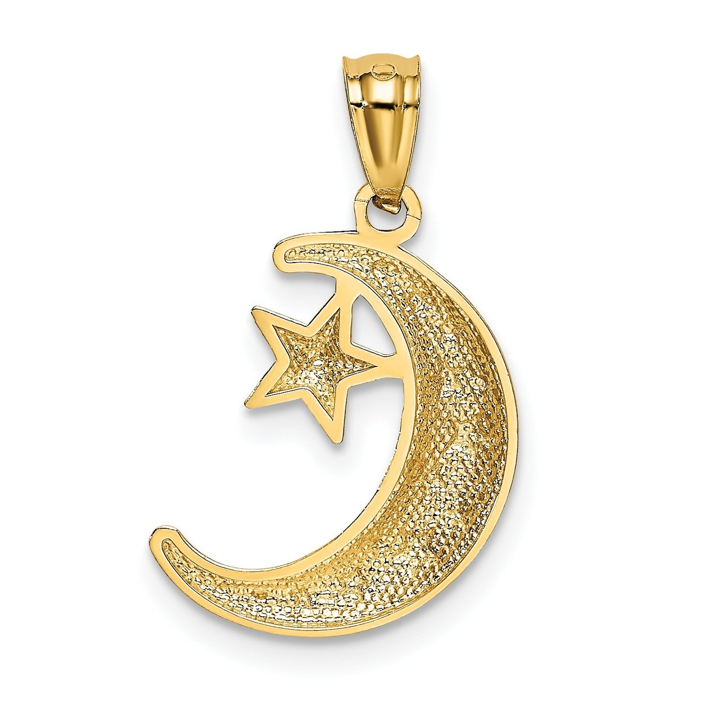 14k Yellow Gold Gold Polished and Textured Moon and Stars Pendant for Women