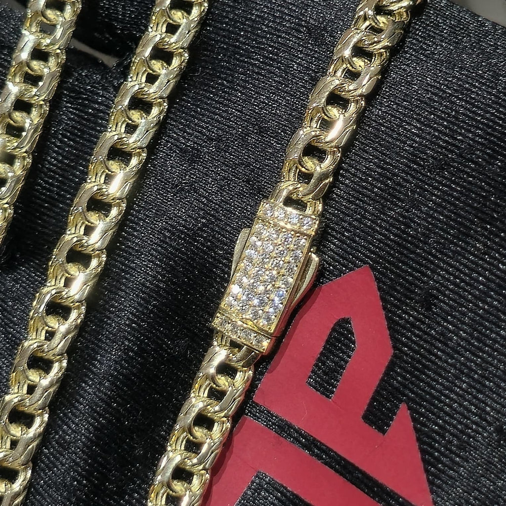 10K Yellow Gold Chino Link Chain Necklace Bracelet Set Mens 20" 7" 5mm CZ Clasp
