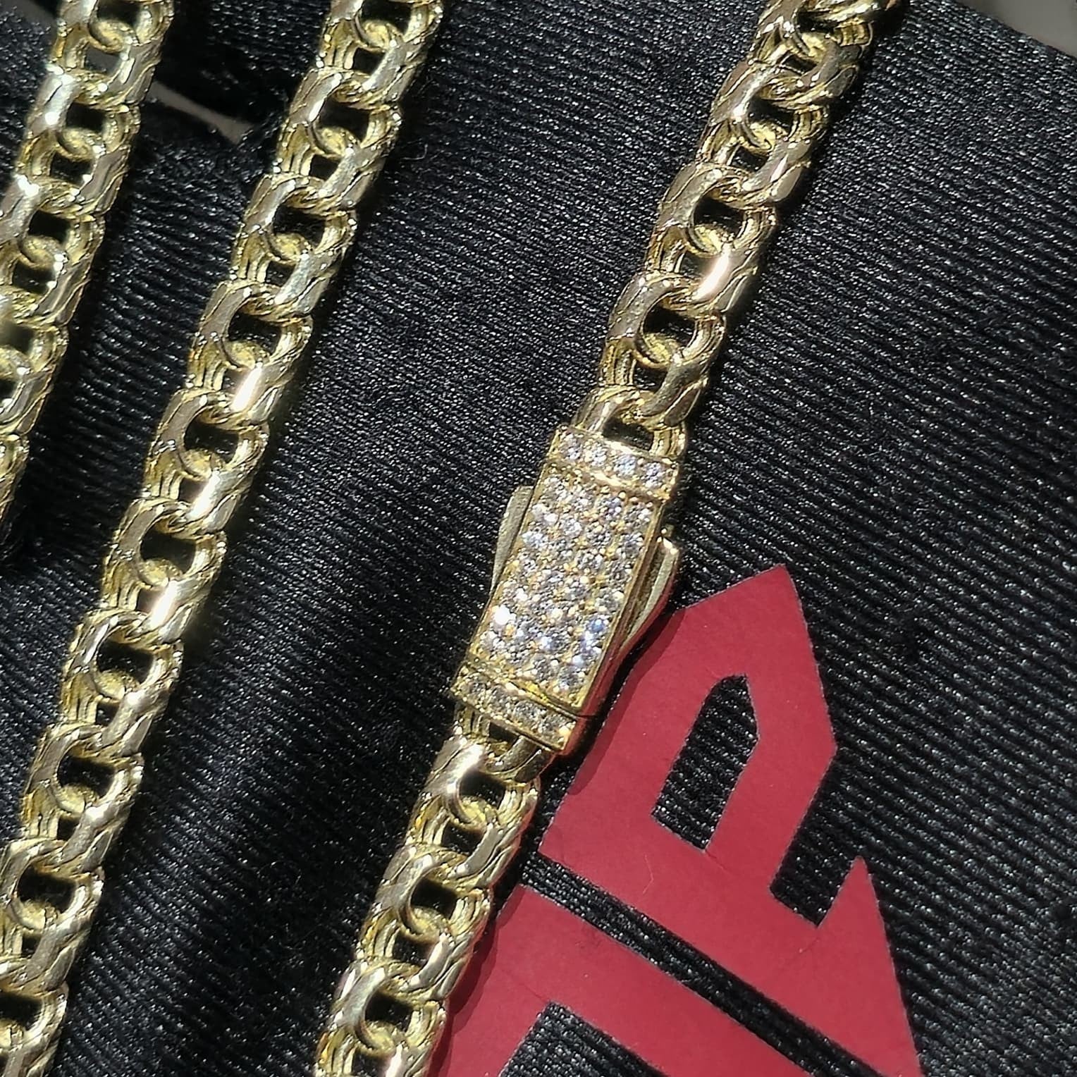 10K Yellow Gold Chino Link Chain Necklace Bracelet Set Mens 20" 7" 5mm CZ Clasp
