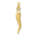 Real 10K Yellow Gold Medium 3D Italian Horn Pendant; Women & Men