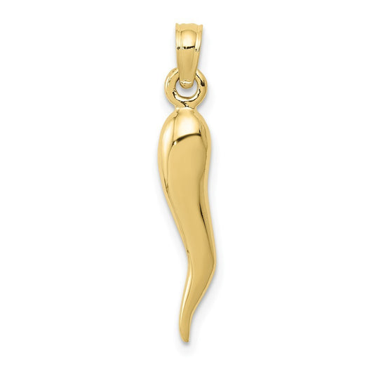 Real 10K Yellow Gold Medium 3D Italian Horn Pendant; Women & Men