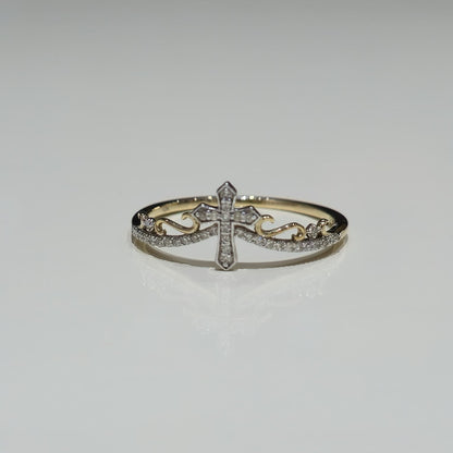 10K Yellow Gold Diamond Cross Ring 0.09 CTW Natural Diamonds Size 7 Religious