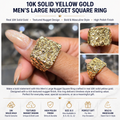 Mens Large Nugget Square Ring Real Solid 10K Yellow Gold ALL SIZES