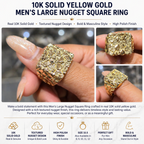 Mens Large Nugget Square Ring Real Solid 10K Yellow Gold ALL SIZES