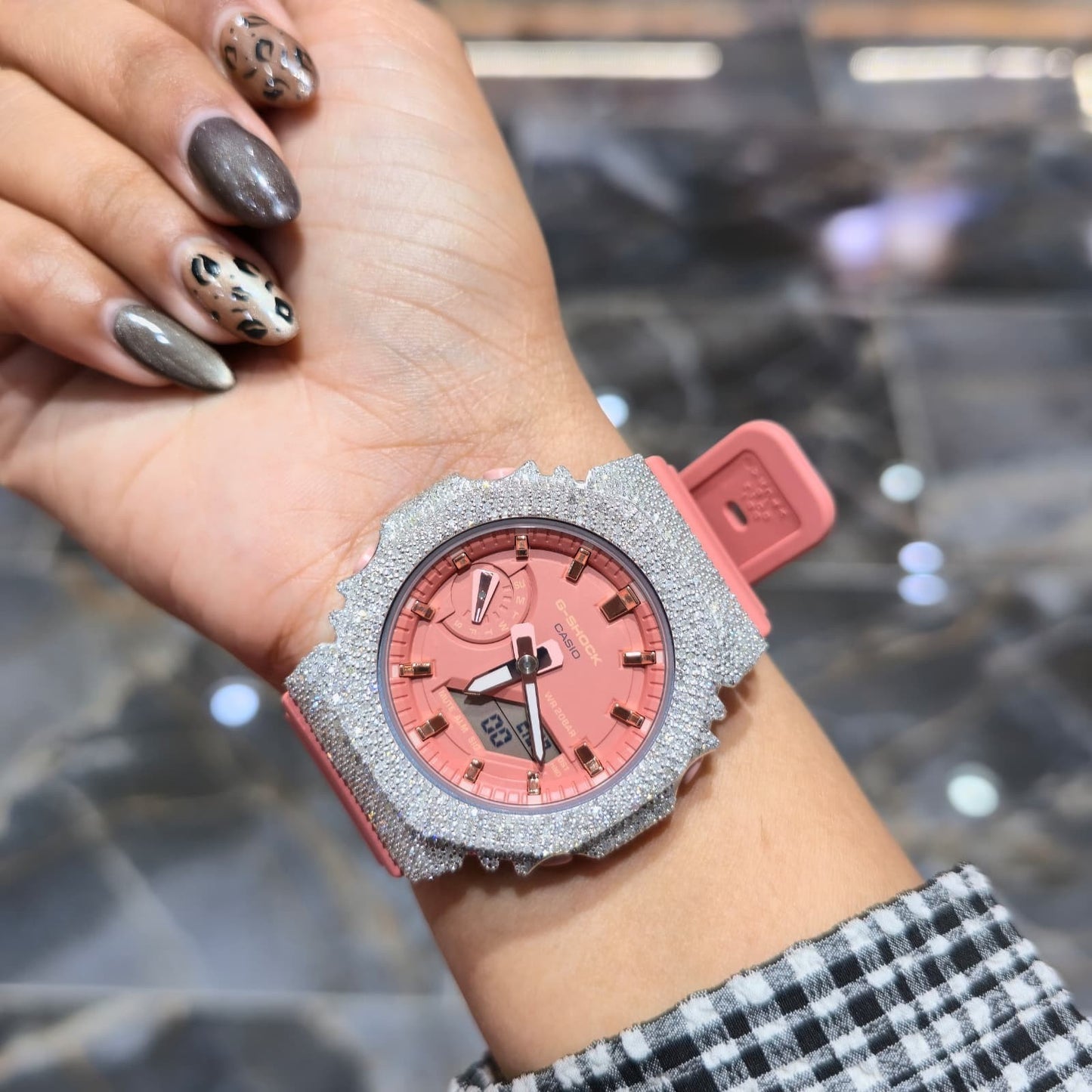 Casio G-Shock Shocking Pink S2100BA Iced Out Diamond Watch 5CT